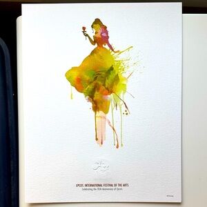 Disney Belle Watercolor Art Print Embossed PassHolder Stamp 35th Anniversary